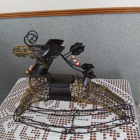 Curly Metal Wire Rocking Reindeer Christmas Winter Holiday Decor Jingle Bells - Picture 3 of 10